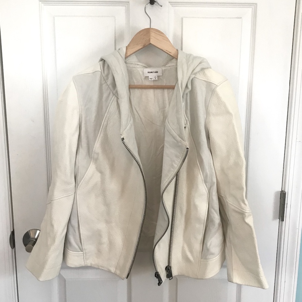 Helmut Lang two-tone hooded lamb leather jacket